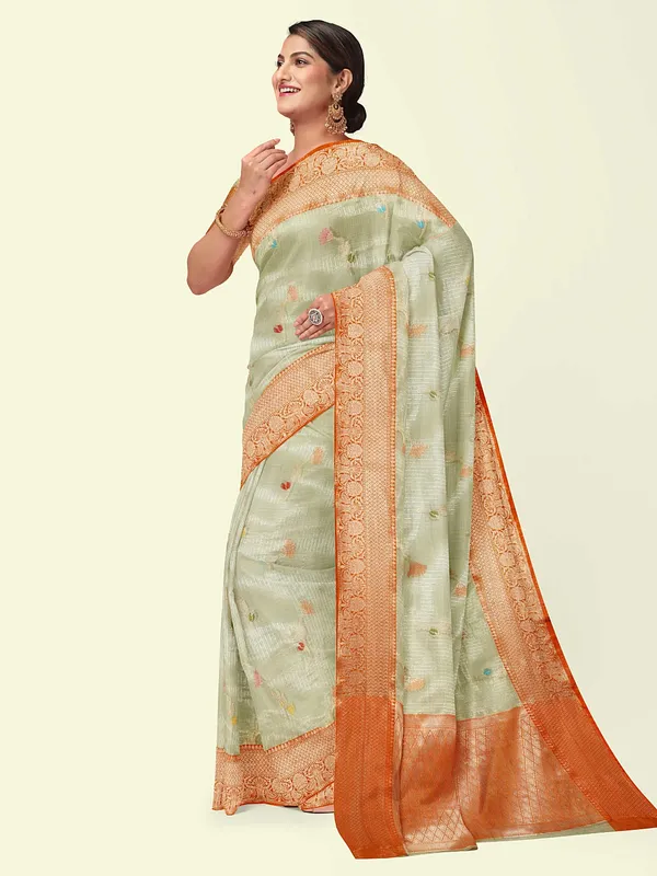 Sea_Green_Cotton_Blend_Banarasi_Sarees_For_Women
