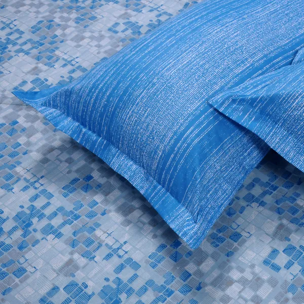144_TC_Cotton_Bedsheet_for_Double_Bed_with_2_Pillow_Covers_|_Grid_|_Blue,_Grey_&_White