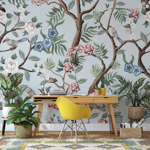 floral_repeat_design_pattern_and_good_color_combination_with_Beautiful_flowers_&_Birds_Mural_wallpaper,_PVC_Free.