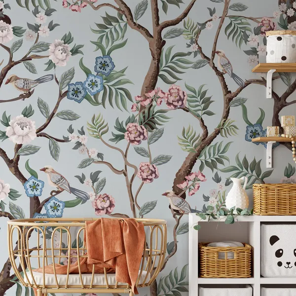 floral_repeat_design_pattern_and_good_color_combination_with_Beautiful_flowers_&_Birds_Mural_wallpaper,_PVC_Free.