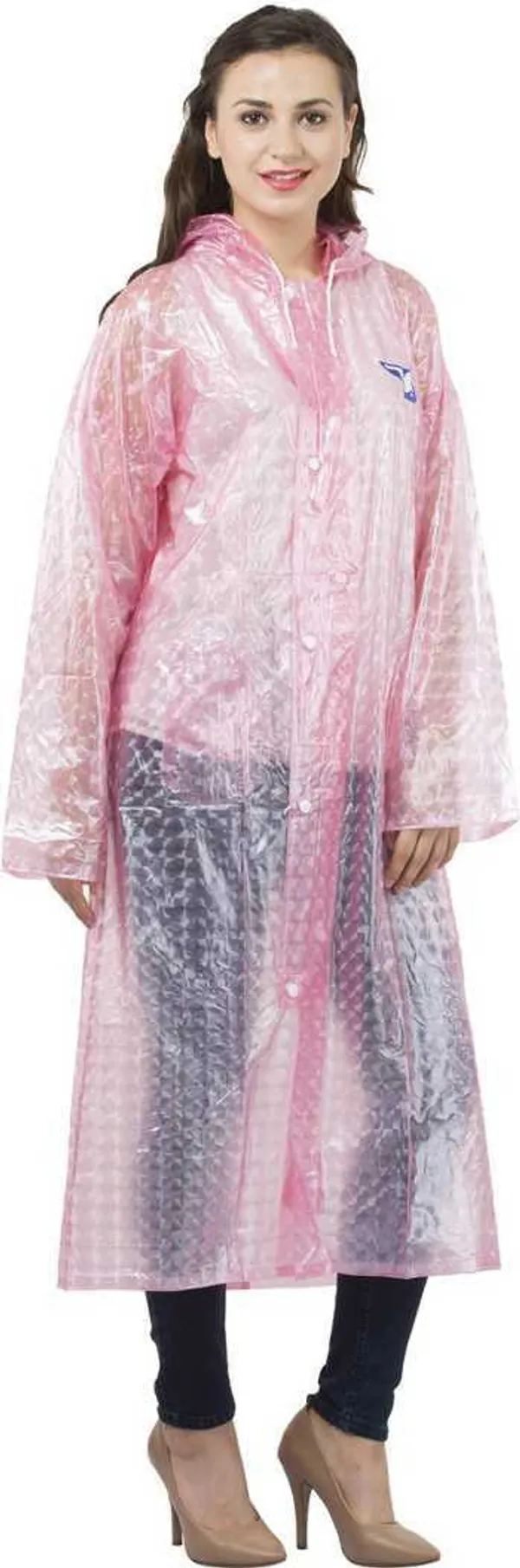 Polyester_Semi-Transparent_RainCoat_with_Hood_For_Women_|_100%_Waterproof_|_Pink
