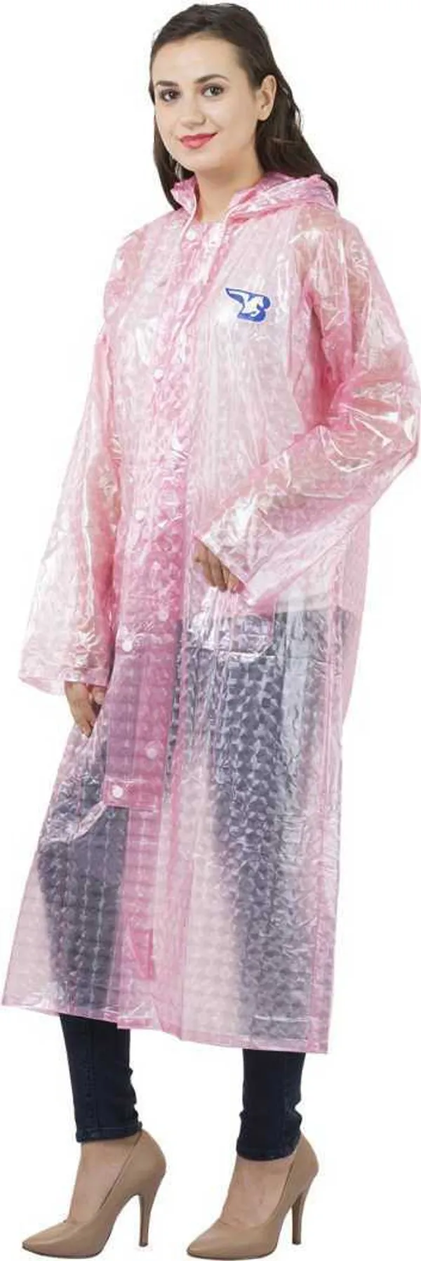 Polyester_Semi-Transparent_RainCoat_with_Hood_For_Women_|_100%_Waterproof_|_Pink