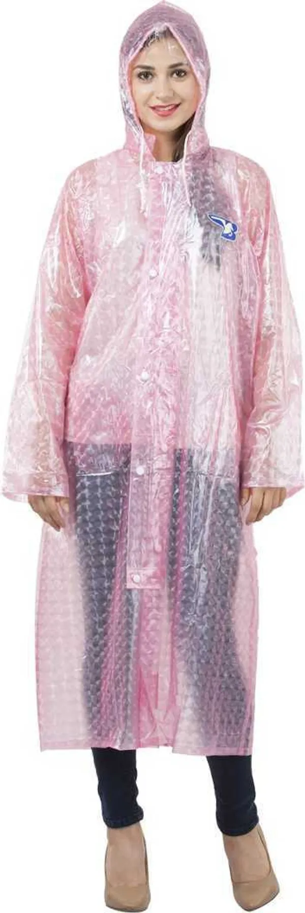 Polyester_Semi-Transparent_RainCoat_with_Hood_For_Women_|_100%_Waterproof_|_Pink