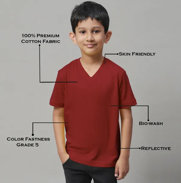 Maroon_Cotton_Rib_V-Neck_Short_Sleeves_T-Shirt_For_Kids