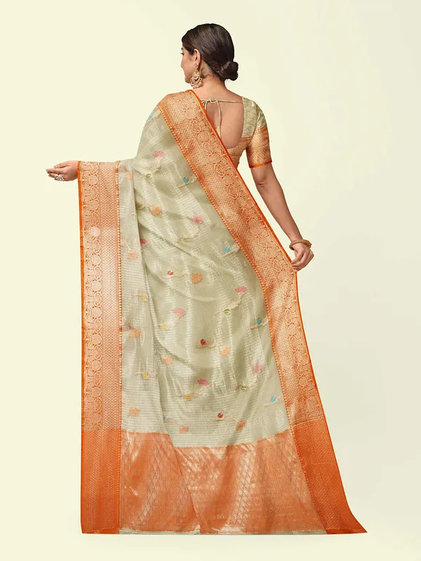 Cream_Cotton_Blend_Banarasi_Sarees_For_Women