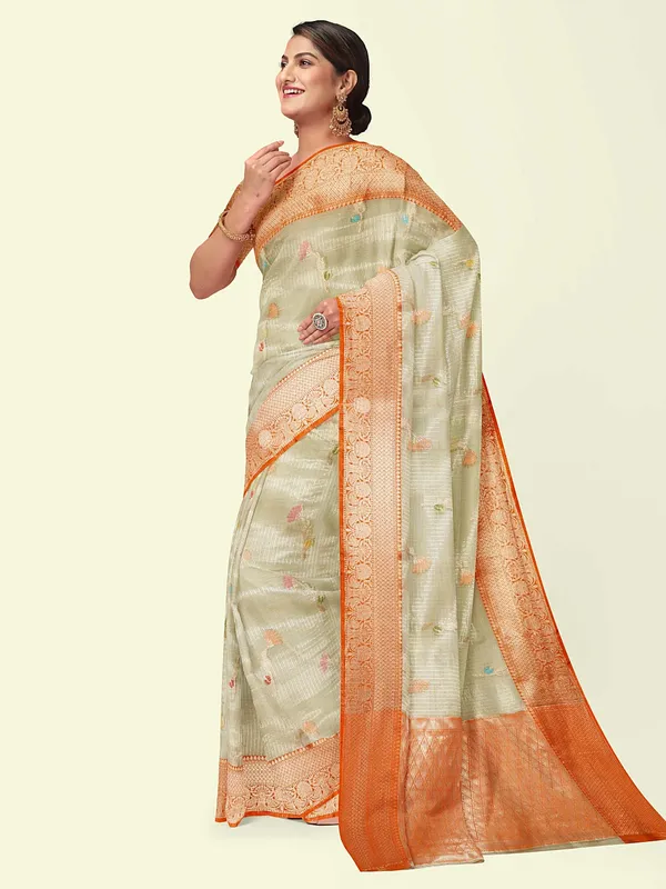 Cream_Cotton_Blend_Banarasi_Sarees_For_Women