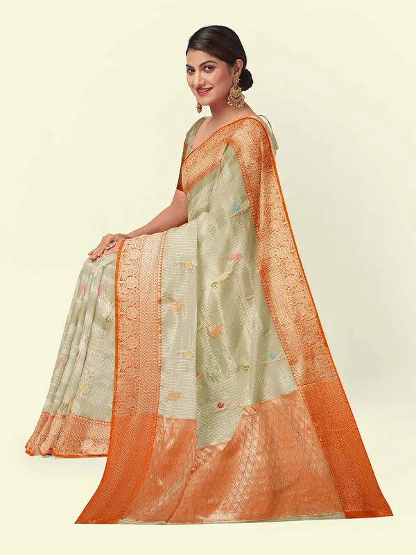 Cream_Cotton_Blend_Banarasi_Sarees_For_Women
