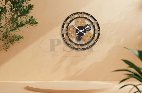 LASER_CUT_WOODEN_WALL_CLOCK_IVORY_BLACK__INCH_ROUND_PSM_1108