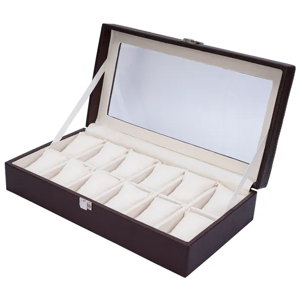 Watch_Box_Organizer_Holder_Jewelry_Accessories_Transparent_Display_Storage_Case_Watch_Organiser_Collection_Box_12_Slots_In_PU_Leather_For_Men_Women_Brown_Color