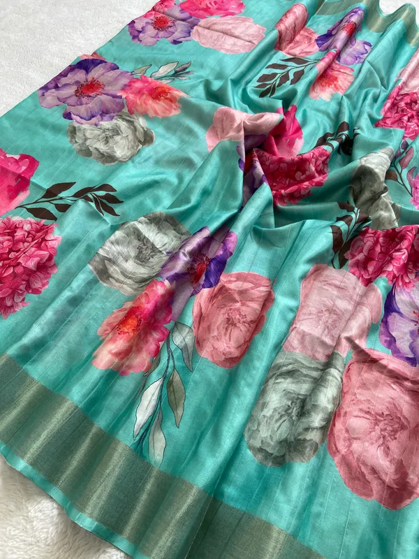 Shrishti_Sky_Blue_–_Creative_Navratri_Special_|_Soft_Tussar_Silk_Saree_with_Print,_Border_&_Contrast_Print_Blouse_with_Tassels