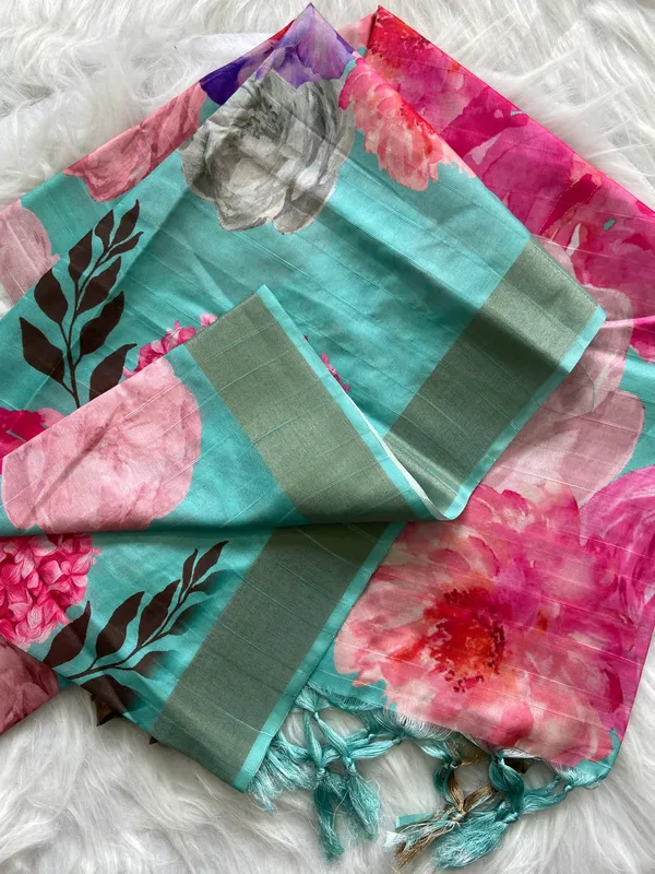 Shrishti_Sky_Blue_–_Creative_Navratri_Special_|_Soft_Tussar_Silk_Saree_with_Print,_Border_&_Contrast_Print_Blouse_with_Tassels