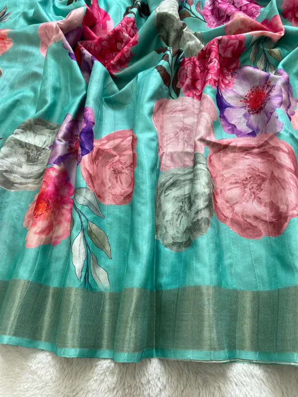 Shrishti_Sky_Blue_–_Creative_Navratri_Special_|_Soft_Tussar_Silk_Saree_with_Print,_Border_&_Contrast_Print_Blouse_with_Tassels