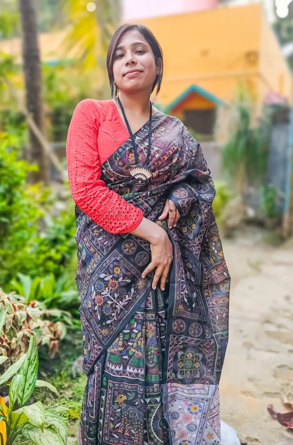 Multicolor_Madhubani_Cotton_Silk_Printed_Saree