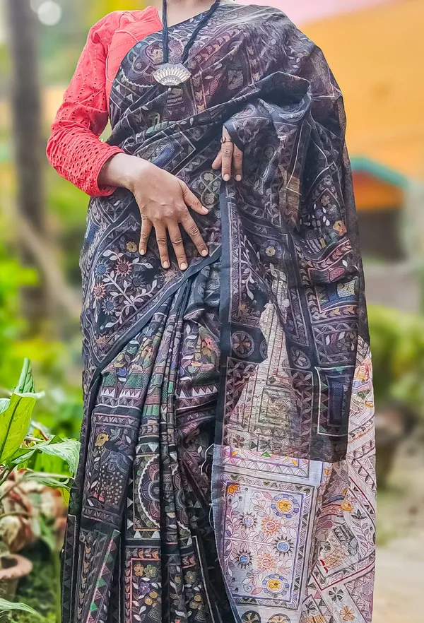 Multicolor_Madhubani_Cotton_Silk_Printed_Saree