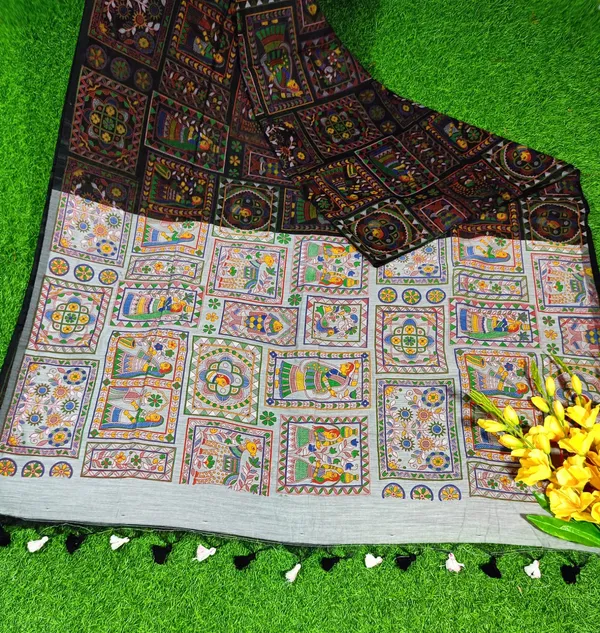 Multicolor_Madhubani_Cotton_Silk_Printed_Saree