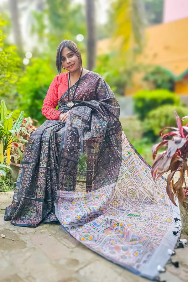 Multicolor_Madhubani_Cotton_Silk_Printed_Saree