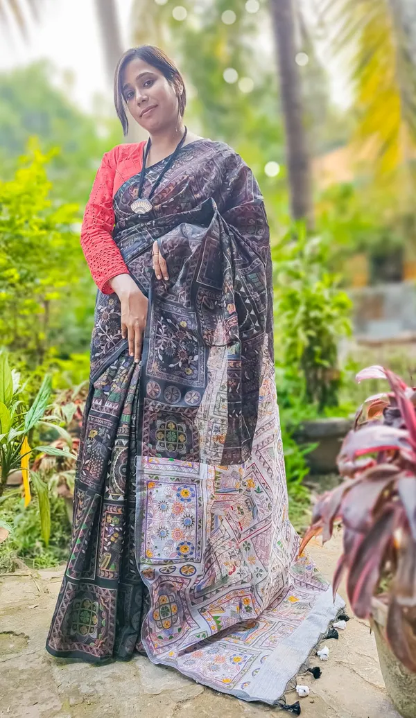 Multicolor_Madhubani_Cotton_Silk_Printed_Saree