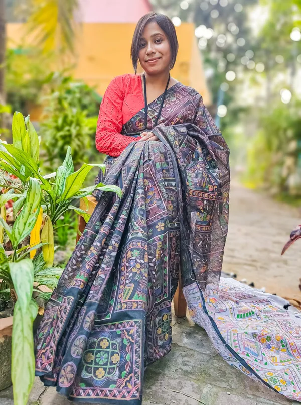 Multicolor_Madhubani_Cotton_Silk_Printed_Saree