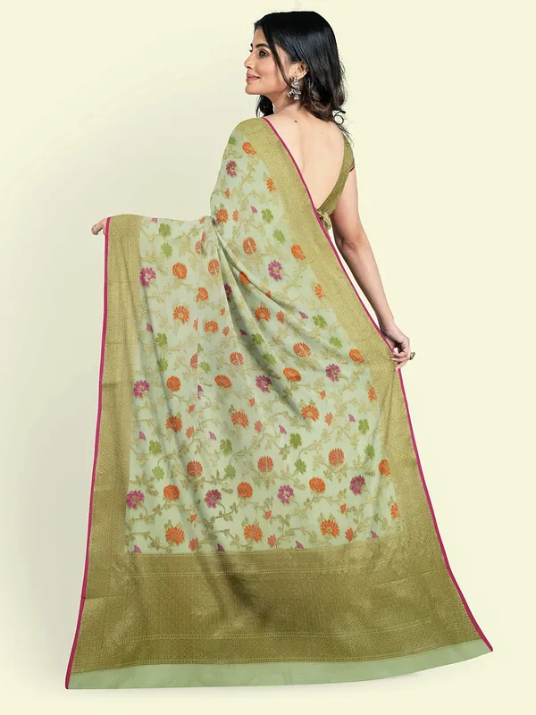 Green_Cotton_Blend_Banarasi_Sarees_For_Women