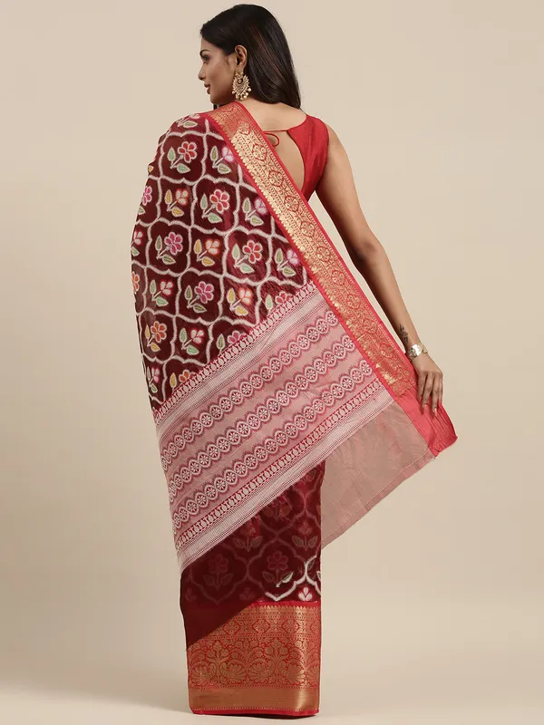 Maroon_Art_Silk_Banarasi_Sarees_For_Women