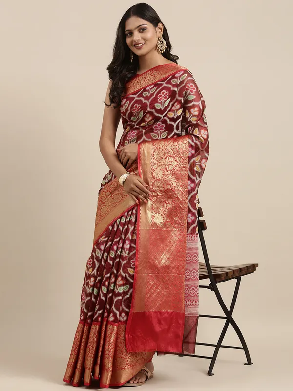 Maroon_Art_Silk_Banarasi_Sarees_For_Women