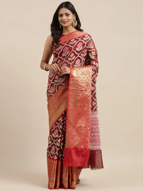 Maroon_Art_Silk_Banarasi_Sarees_For_Women
