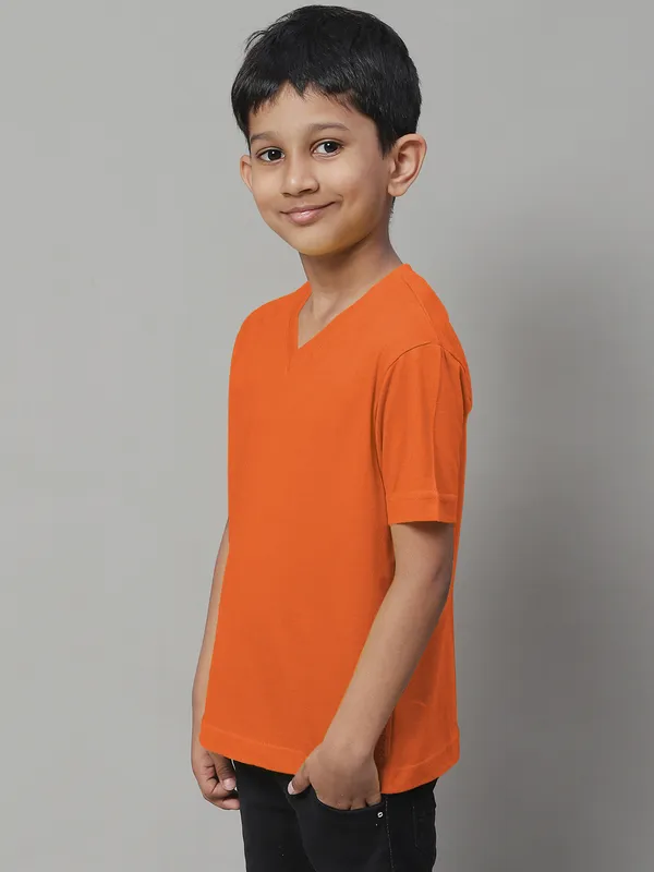 Orange_Cotton_Rib_V-Neck_Short_Sleeves_T-Shirt_For_Kids