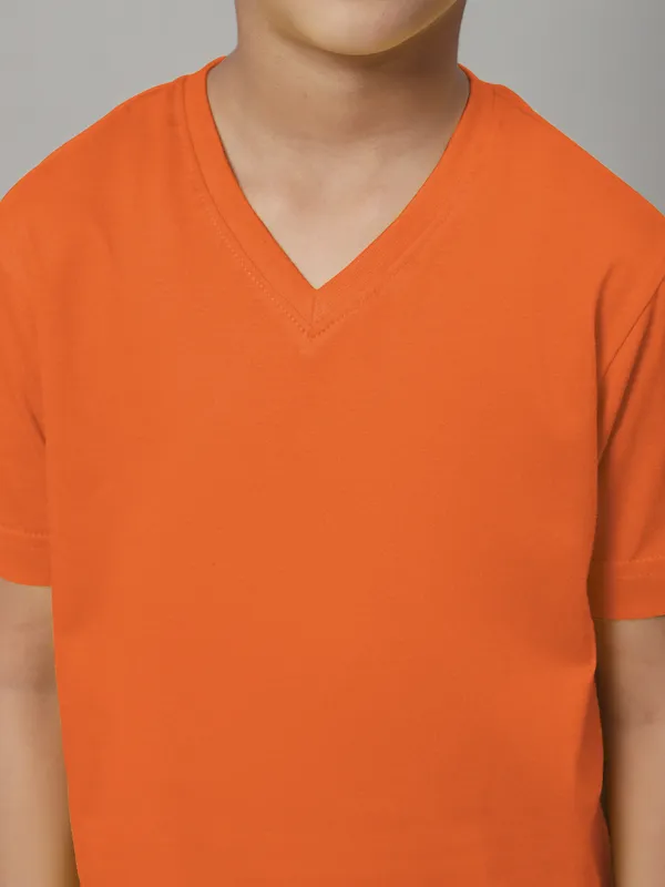 Orange_Cotton_Rib_V-Neck_Short_Sleeves_T-Shirt_For_Kids