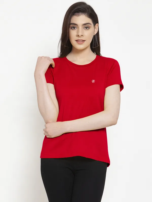 Pack_of_2_Red_&_Blue_Cotton_Round_Neck_Short_Sleeves_T-Shirt_For_Women