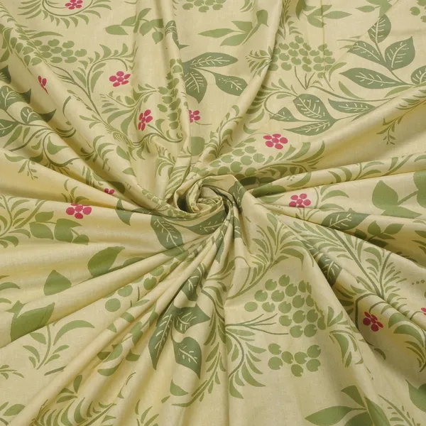144_TC_Cotton_Bedsheet_for_Double_Bed_with_2_Pillow_Covers_|_Botanical_Bliss_|_Vanilla_&_Green
