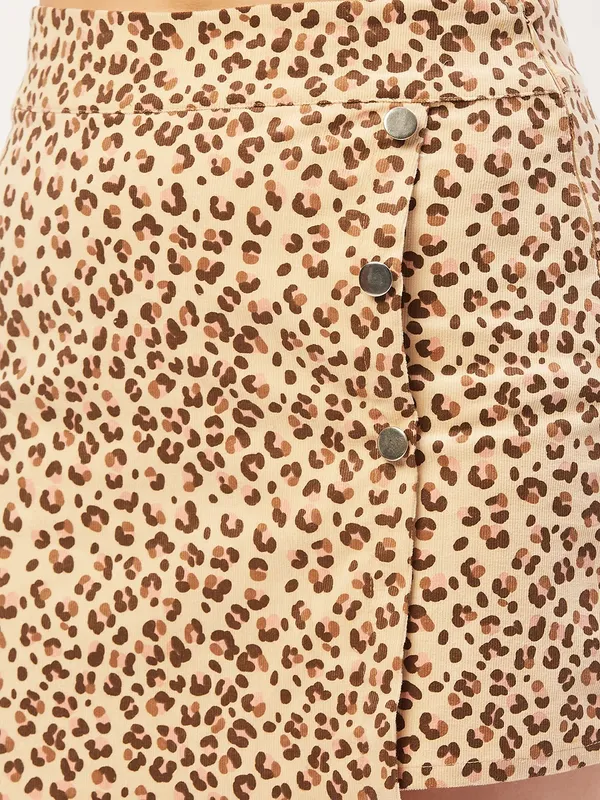 Beige_Cotton_Blend_Animal_Print_Casual_Pencil_Skirt_For_Women