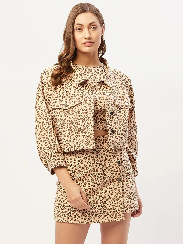 Beige_Cotton_Blend_Animal_Print_Casual_Pencil_Skirt_For_Women