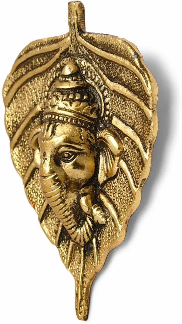 Metal_Golden_Ganesha_On_Leaf_Wall_Hanging_Sculpture_Lord_Ganesh_Idol_Ganpati_Lucky_Feng_Shui_Wall_Arts_Decorative_Showpiece_-_14_Cm_(Aluminium)