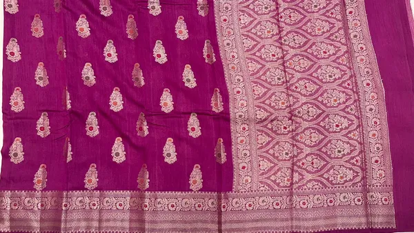Humairah_Pure_Handwoven_Purple_Muga_Silk_Zari_Mina_Booti_Minakari_Jaal_Anchal_with_Minakari_Zari_Border_Banarasi_Saree_with_Purple_Blouse_piece