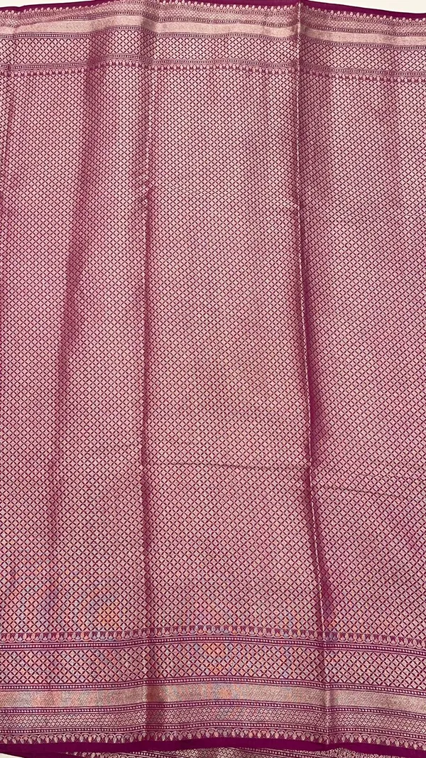 Humairah_Pure_Handwoven_Purple_Muga_Silk_Zari_Mina_Booti_Minakari_Jaal_Anchal_with_Minakari_Zari_Border_Banarasi_Saree_with_Purple_Blouse_piece