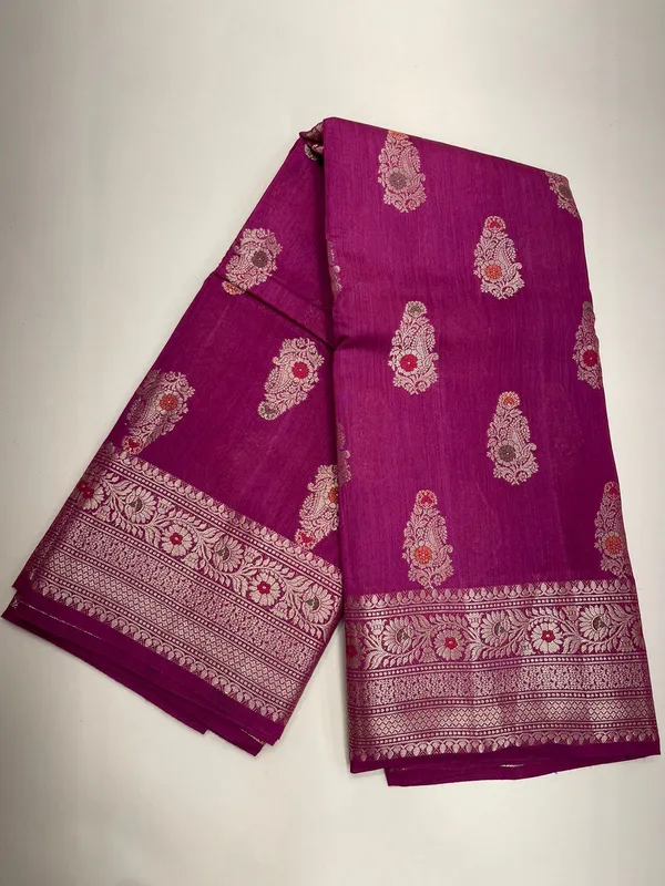 Humairah_Pure_Handwoven_Purple_Muga_Silk_Zari_Mina_Booti_Minakari_Jaal_Anchal_with_Minakari_Zari_Border_Banarasi_Saree_with_Purple_Blouse_piece