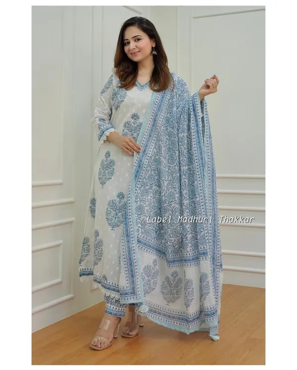 White_Silk_blend_Regular_Cotton_Printed_Kurta_Pant_Dupatta_Set_For_Women(upto_6XL)