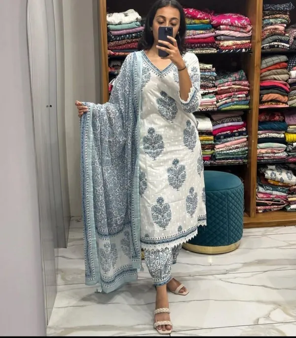White_Silk_blend_Regular_Cotton_Printed_Kurta_Pant_Dupatta_Set_For_Women(upto_6XL)