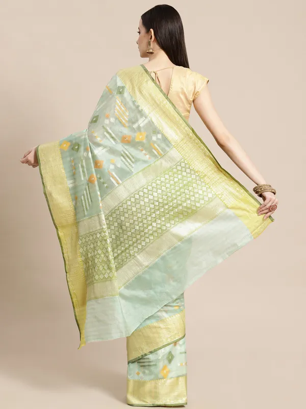 Green_Mulberry_Silk/Silk_Blend_Banarasi_Sarees_For_Women