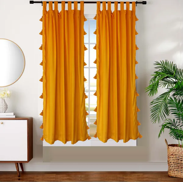 Pack_of_2_Cotton_Yellow_Sheer_Summer_fun_Tassel_Tab_Top_Curtain_Set_for_Window_and_Door