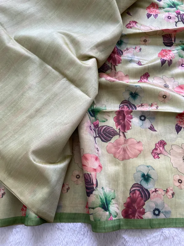 Bhavani_Green_–_Divine_Navratri_Special_|_Soft_Tussar_Silk_Saree_with_Print,_Border_&_Contrast_Print_Blouse_with_Tassels