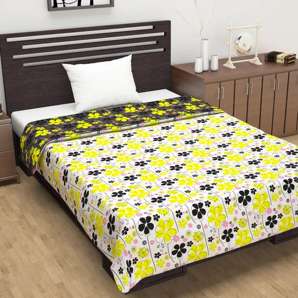120_GSM_Polyester_Reversible_Lightweight_Printed_Single_Bed_AC_Dohar_Blanket_-_Black_and_Yellow