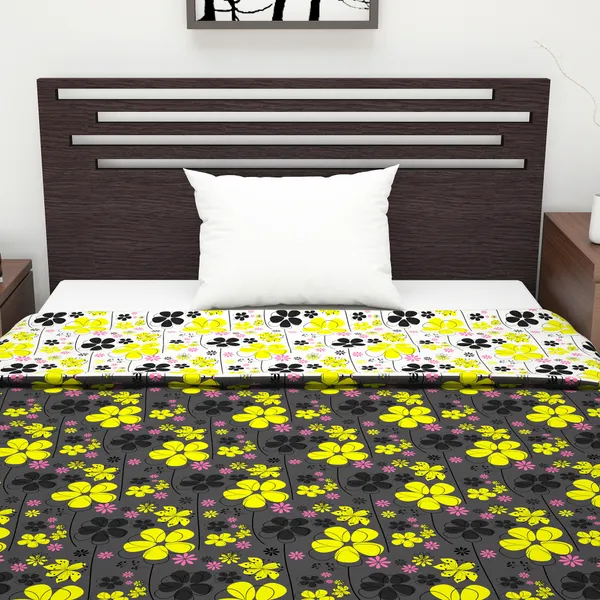 120_GSM_Polyester_Reversible_Lightweight_Printed_Single_Bed_AC_Dohar_Blanket_-_Black_and_Yellow