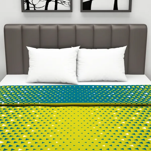 120_GSM_Polyester_Reversible_Lightweight_Printed_Double_Bed_AC_Dohar_Blanket_-_Yellow_and_Green