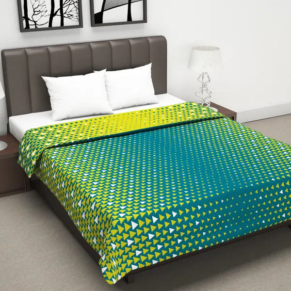 120_GSM_Polyester_Reversible_Lightweight_Printed_Double_Bed_AC_Dohar_Blanket_-_Yellow_and_Green