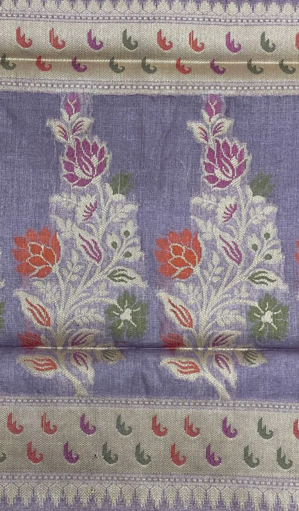 Humairah_Pure_Handwoven_Light_Purple_Tussar_Silk_Floral_Zari_Boota_Alfi_Mina_Zari_Border_and_Pallu_with_Grey_Blouse