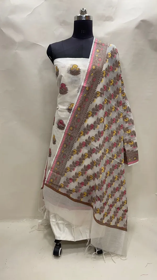 Humairah_Present_Off-white_Cotton_Resham_Zari_Floral_Mina_Boota_3pcs_Suit_Set_accompanied_with_Plain_Bottom_and_Resham_Zari_Mina_Stripe_Jaal_Off-white_Dupatta