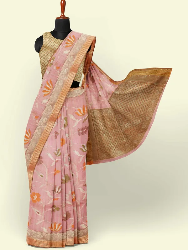 Pink_Mulberry_Silk/Silk_Blend_Banarasi_Sarees_For_Women