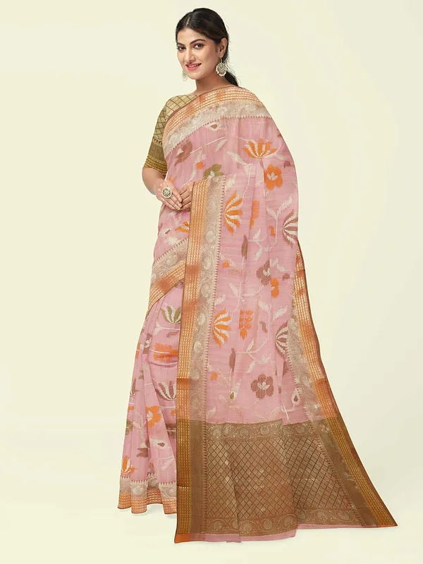 Pink_Mulberry_Silk/Silk_Blend_Banarasi_Sarees_For_Women