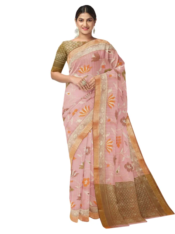 Pink_Mulberry_Silk/Silk_Blend_Banarasi_Sarees_For_Women